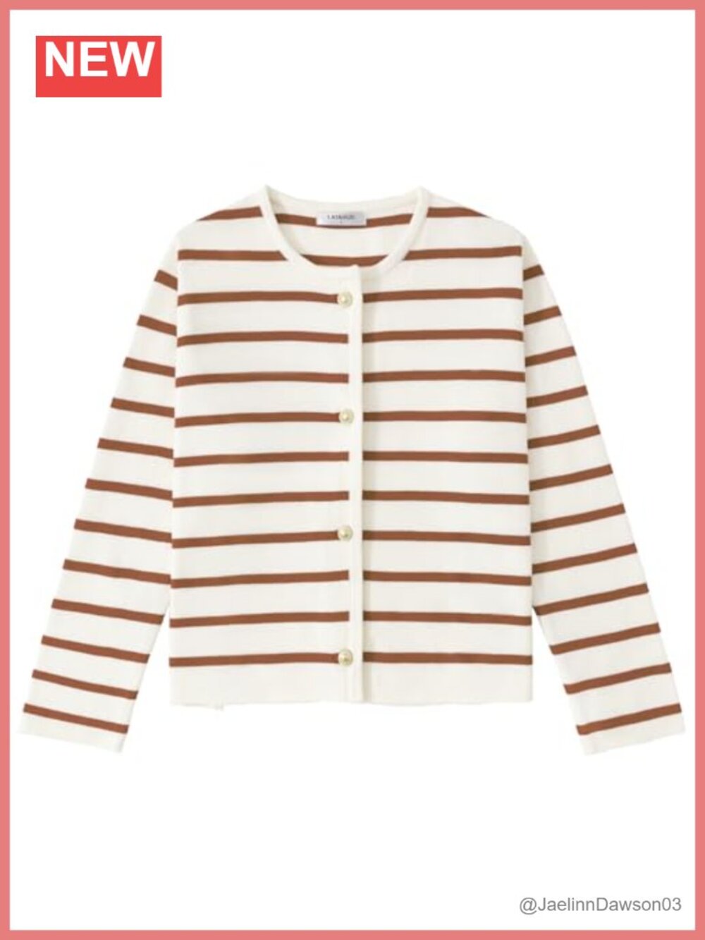 Striped Long Sleeve Button Down Crewneck Knit Cardigan